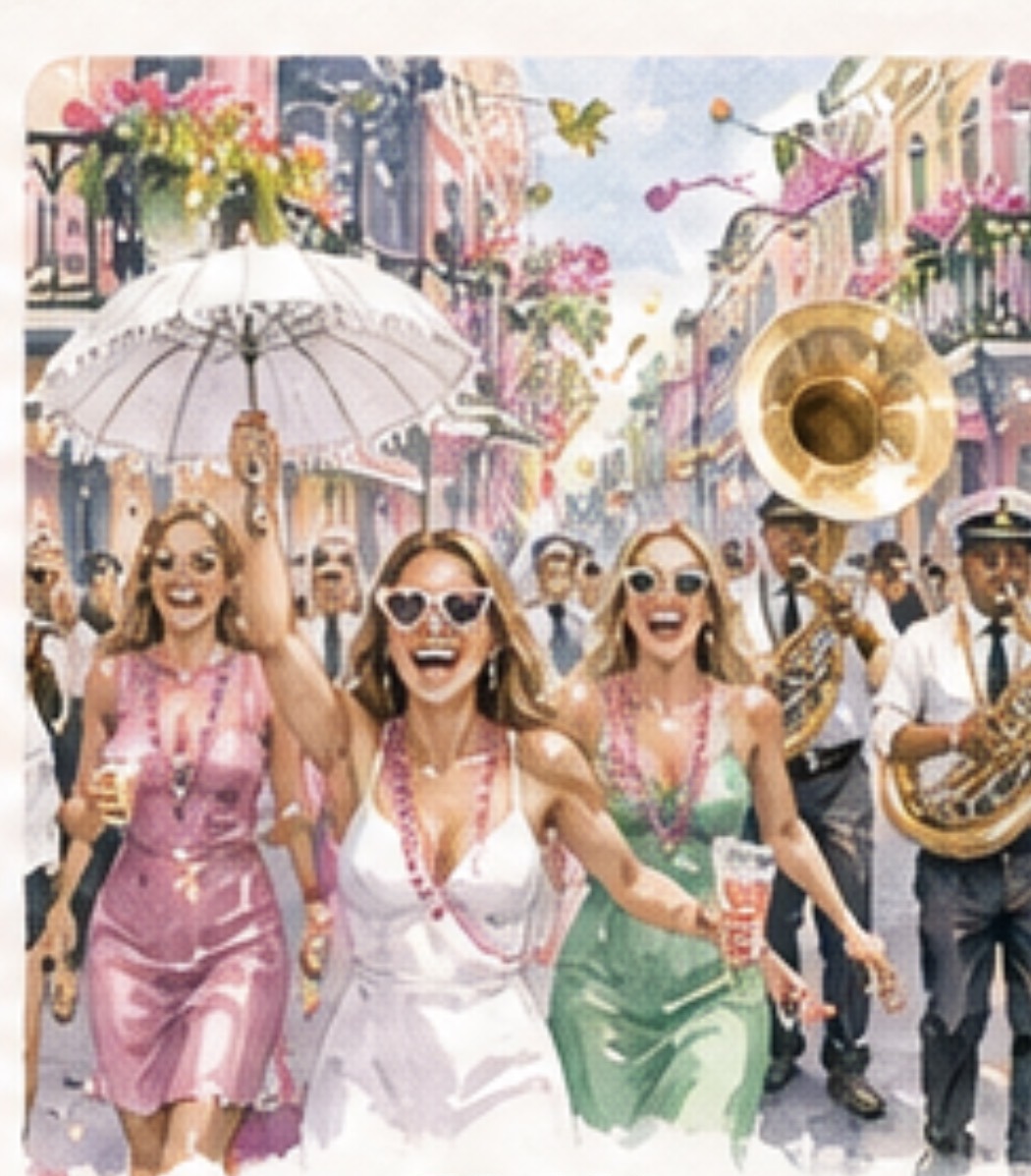 Watercolor New Orleans second line celebration